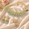Women's Gold-Tone Kundan Pearl Choker Jewellery Set | Necklace, Jhumka Earrings, Maang Tikka & Ring Set