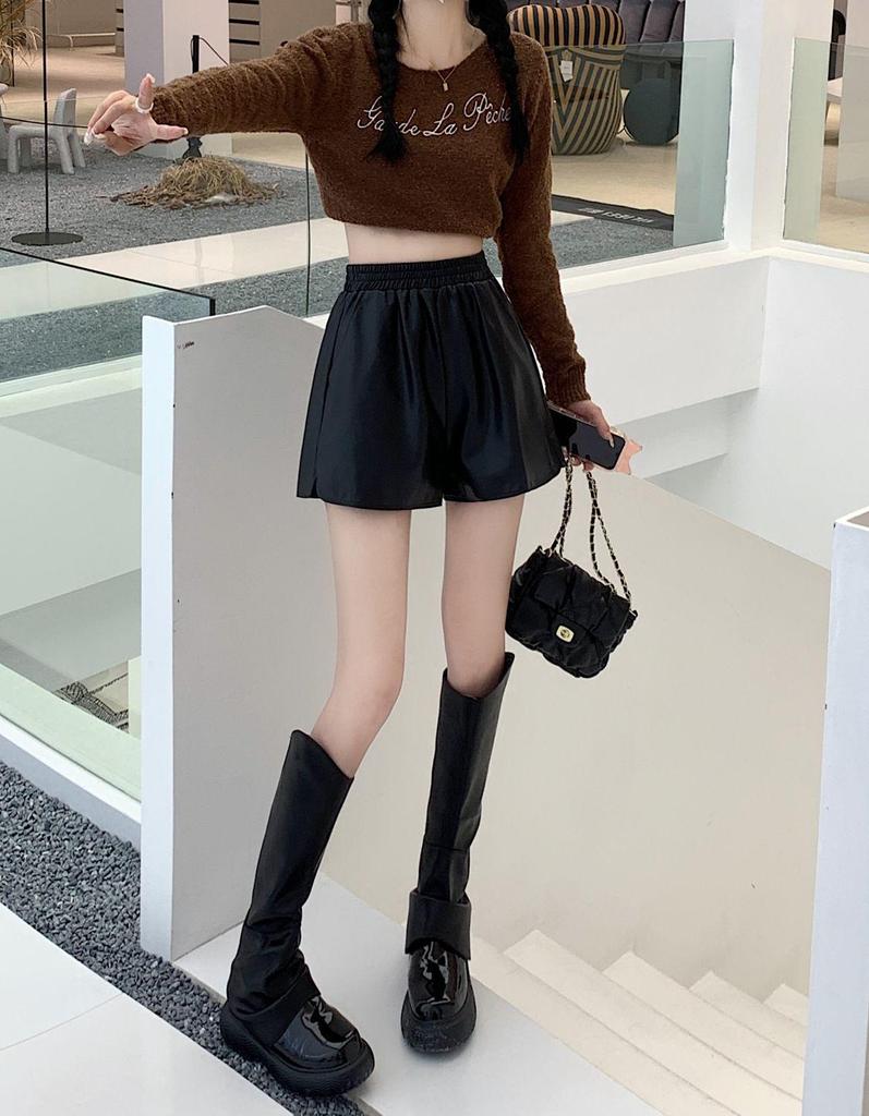 Women's Plus Size High Waist A-Line PU Leather Shorts - Autumn/Winter 2024 Collection