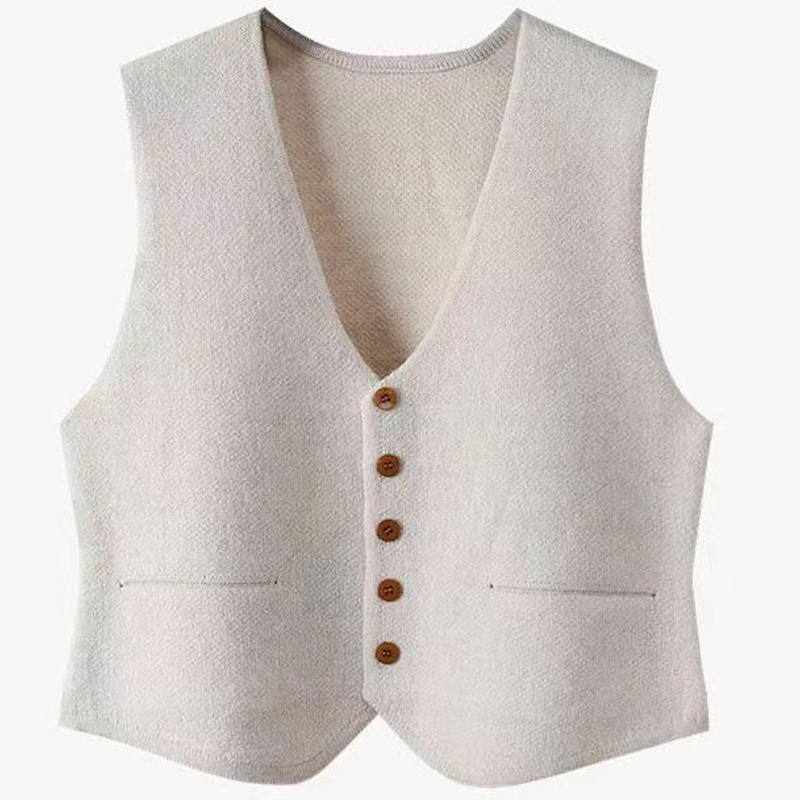 Korean Version of the Solid Color Inner Waistcoat Autumn and Winter Jacket, V-neck Single-breasted All-match Soft Suit Knitted Vest Women 078J10