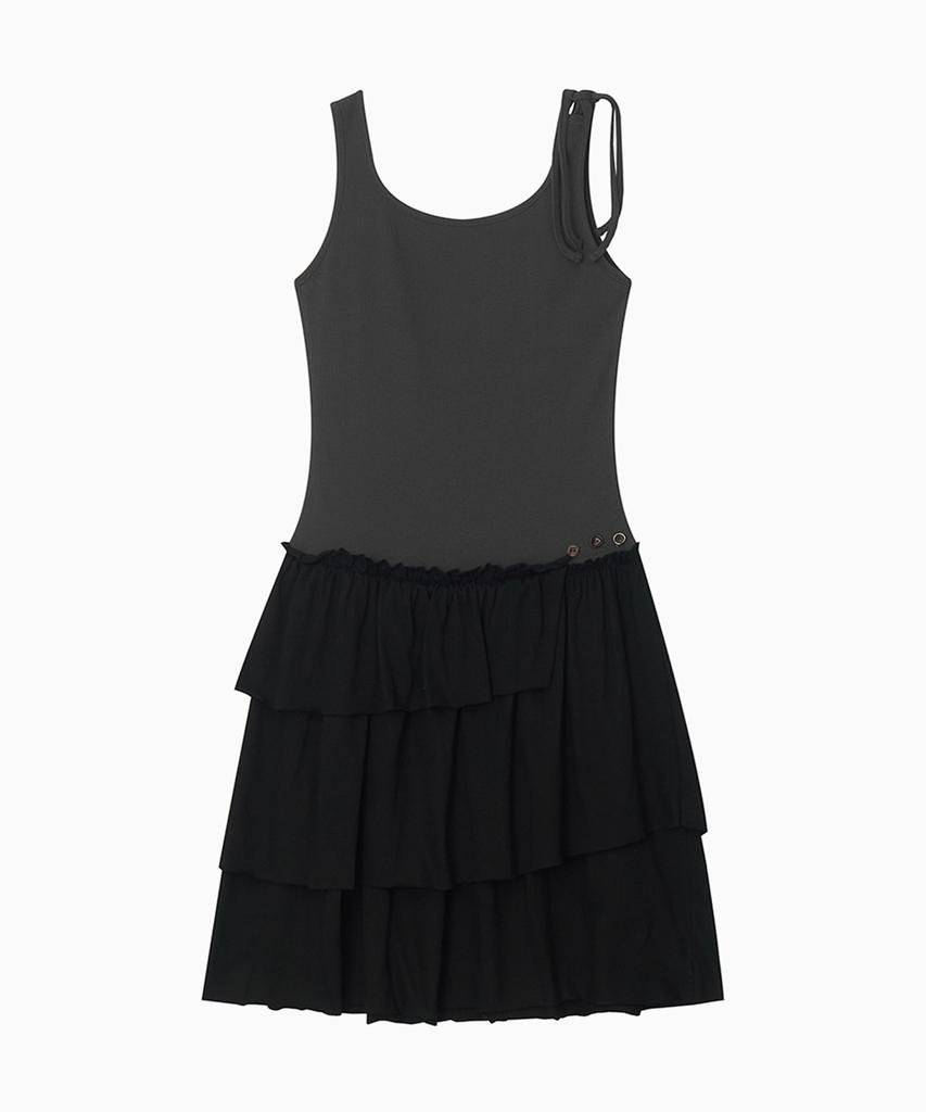 Ohesio Shirring Layered Dress, Charcoal