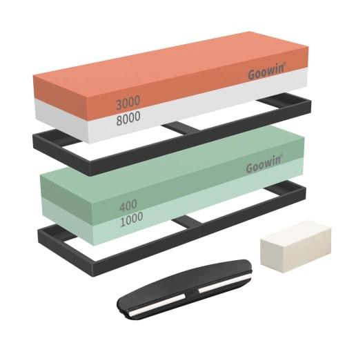 Goowin Knife Sharpening Stone, #400/#1000/#3000/#8000, with Non-Slip Mat, for Sharpening and Surface Refining