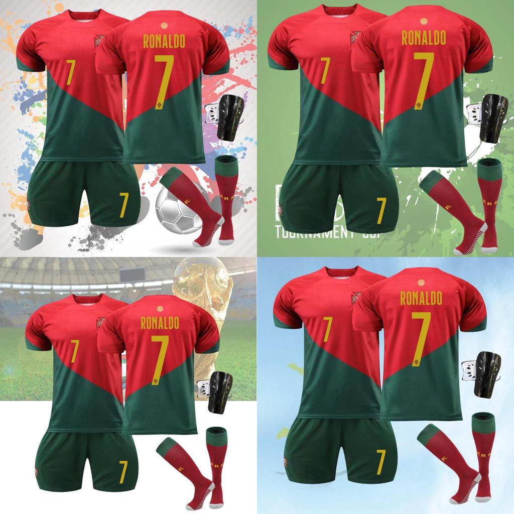 Children's Portugal Football Jersey Set World Cup Soccer Shirt Cristiano Ronaldo Number 7 Jersey Sports Suit