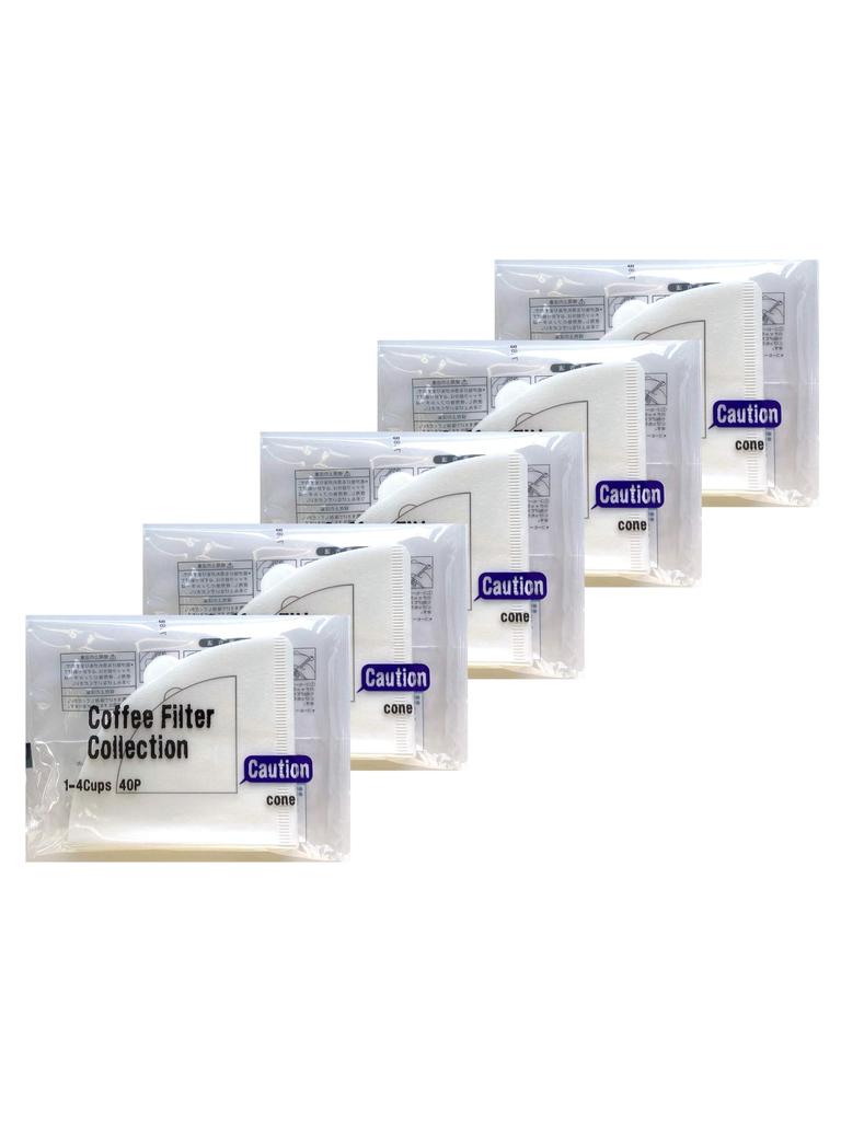 Kanae Paper Coffee Filters, KS Conical, 1-4 Cups, 40 Filters x 5 Packs, Oxygen Bleached