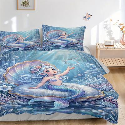 Mermaid Shell Garden Print 3Pcs Bedding Setduvet Cover With 2 Bedropillowcase Home Birthday Gift