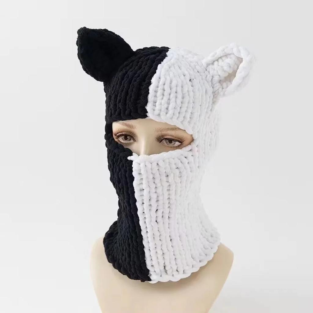 Long Bunny Ears Hat Winter Hand Made Knitted Funny Beanie Cap Thicken Warm Full Face Ski Mask Cover Balaclava For Party