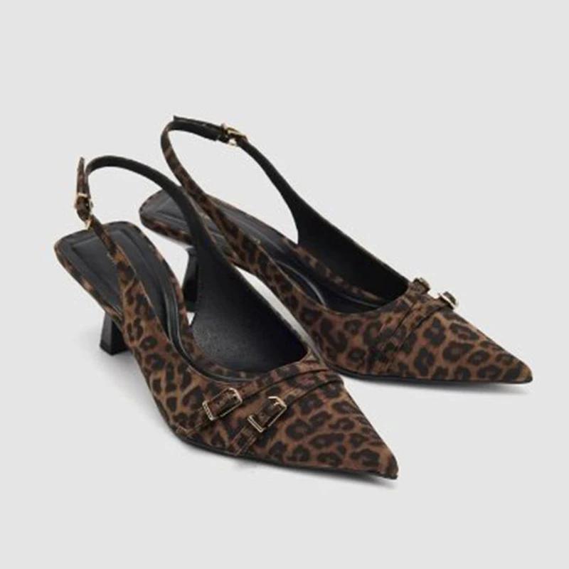 

Летние женские босоножки на высоком каблуке, модные туфли с острым носком и леопардовым принтом, дизайнерский стиль, банкетная вечеринка, платье, сандалии 42 леопардовый