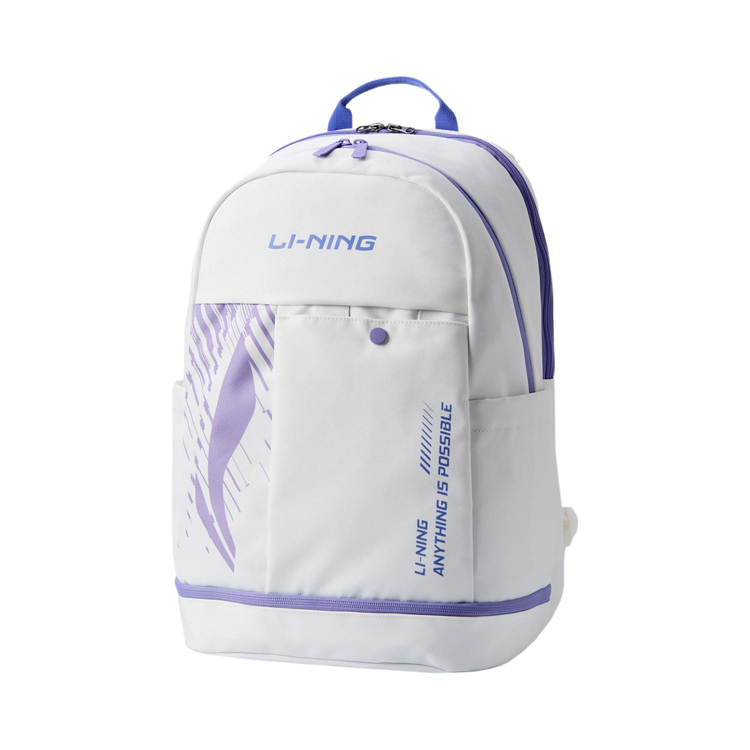 Li-Ning Large Capacity Comfortable Casual Polyester Backpack Unisex Backpack White Purple ABSV133-2 White & Purple