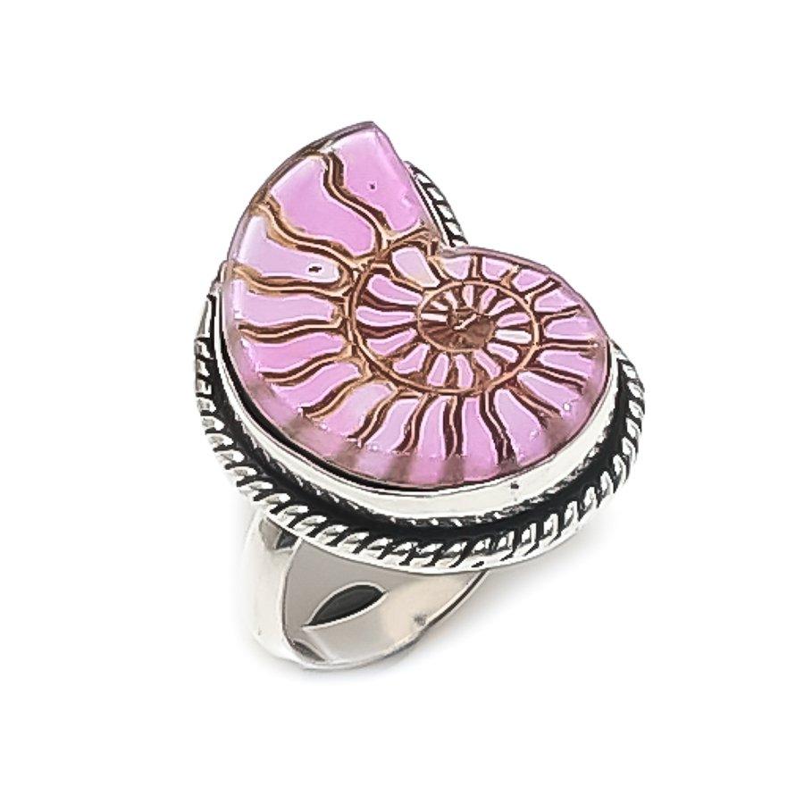 

Драгоценный камень ископаемого аммонита Ювелирное изделие из стерлингового серебра 925 пробы Кольцо Размер 6