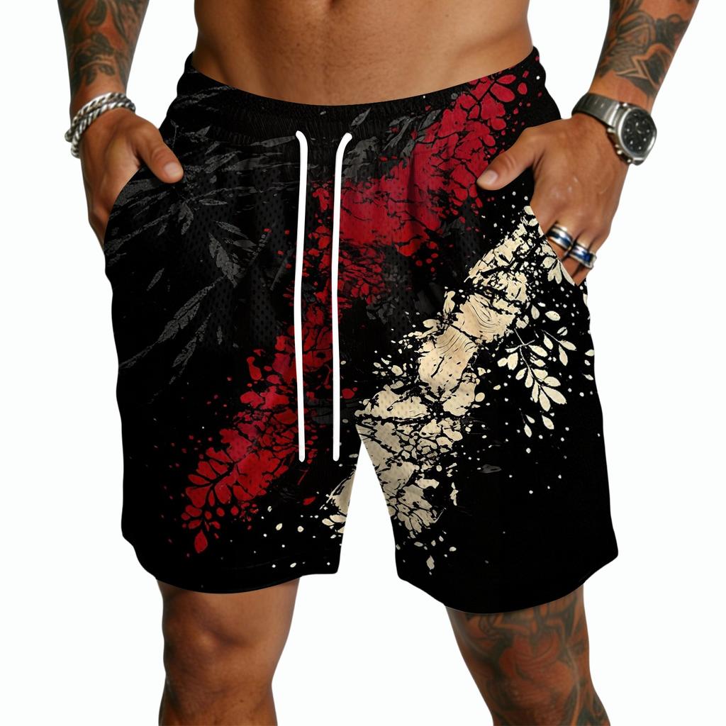 Men Drawstring Casual Shorts Lightweight Quick Dry Five Inch Inseam Relaxed Fit with Hawaiian Print for Daily Wear Beach Sports