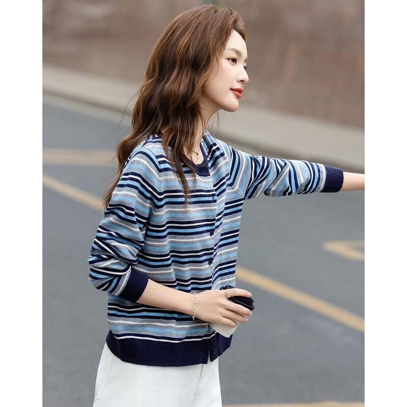 Demana Retro Overture Women's Striped Color-Block Knit Cardigan