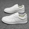 Europe Men Genuine Leather Casual Shoes White Flat Skate Shoes Street Fashion Lace-up Sneaker