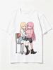 2026 New Unisex Crew Neck Casual Short Sleeve T-Shirt With Two Anime Girls Hugging On Classroom Chair Cutout Anime Print