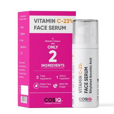 Ser facial CosIQ cu 23% vitamina C pentru un ten strălucitor | Tehnologie moleculară avansată | Foarte stabil, neiritant, non-lipicios | Pentru bărbați și femei | 30 ml