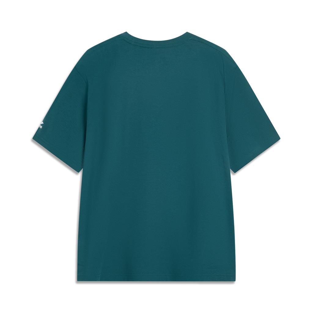 Li-Ning Comfortable Casual Minimalist Round Neck Drop Shoulder Loose Fit Short Sleeve T-Shirt Men Tops Dark-Reef-Green AHSV683-2