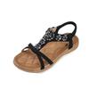 Summer 2026 Women's Bohemian Wedge Sandals with Flowers and Rhinestones, Large Size Beach Shoes
