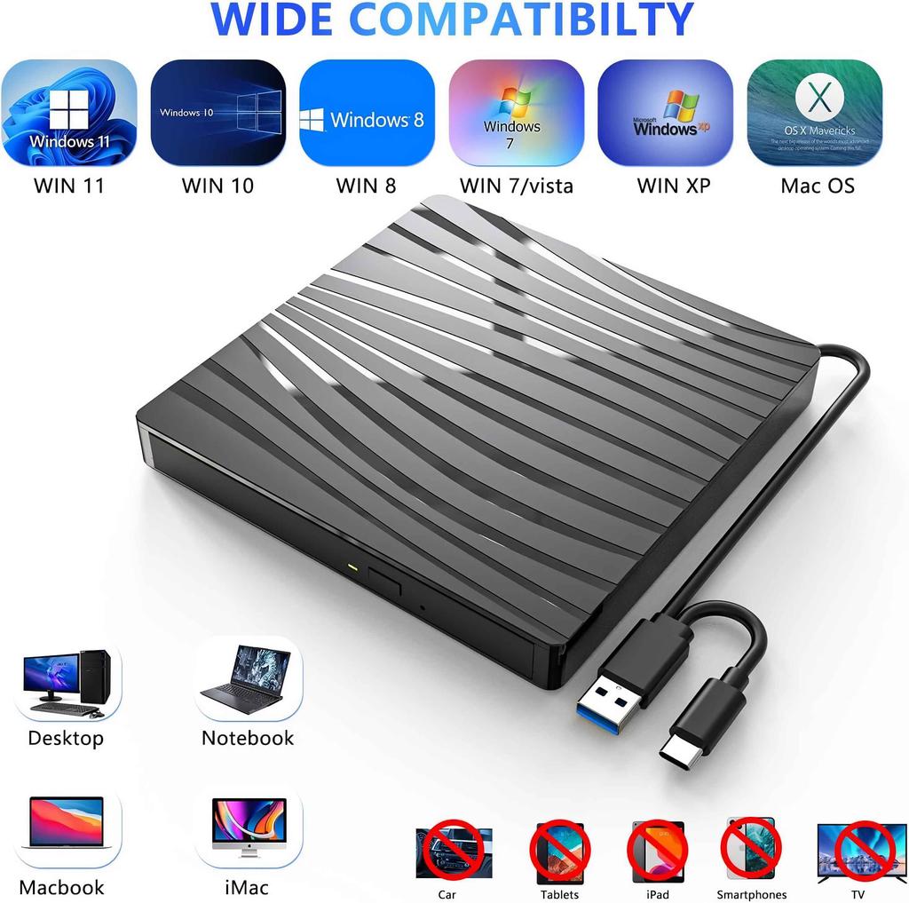 TYPE-C/USB3.0 Dual Interface Mobile Recording Optical Drive DVD-RW External Laptop Optical Drive