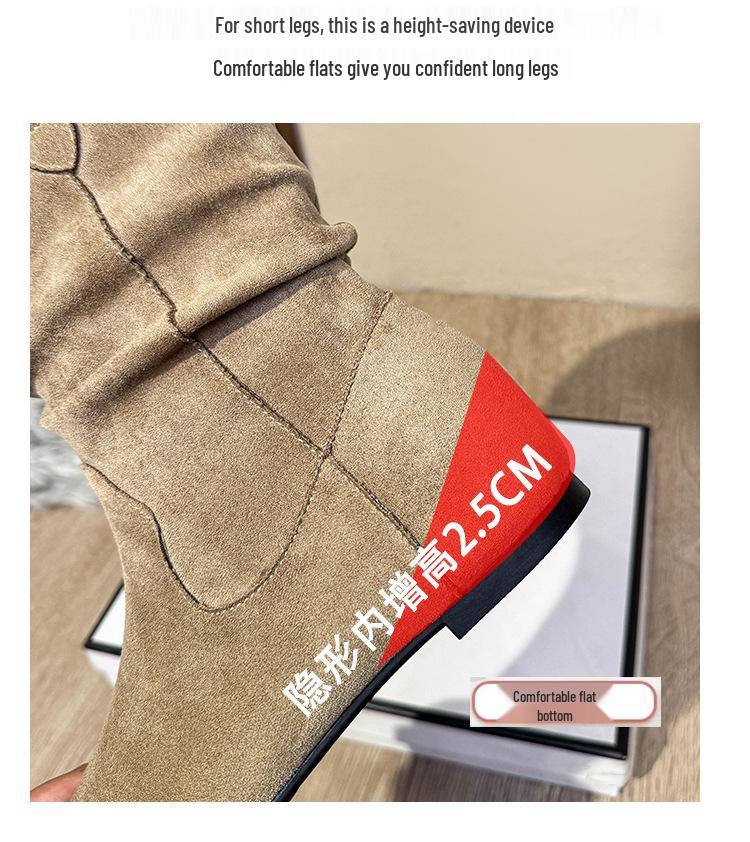 Women's Retro Suede Over-the-Knee Boots with Inner Height Boost, Round Toe, Slouch Design, Soft Sole – Autumn 2025 Edition