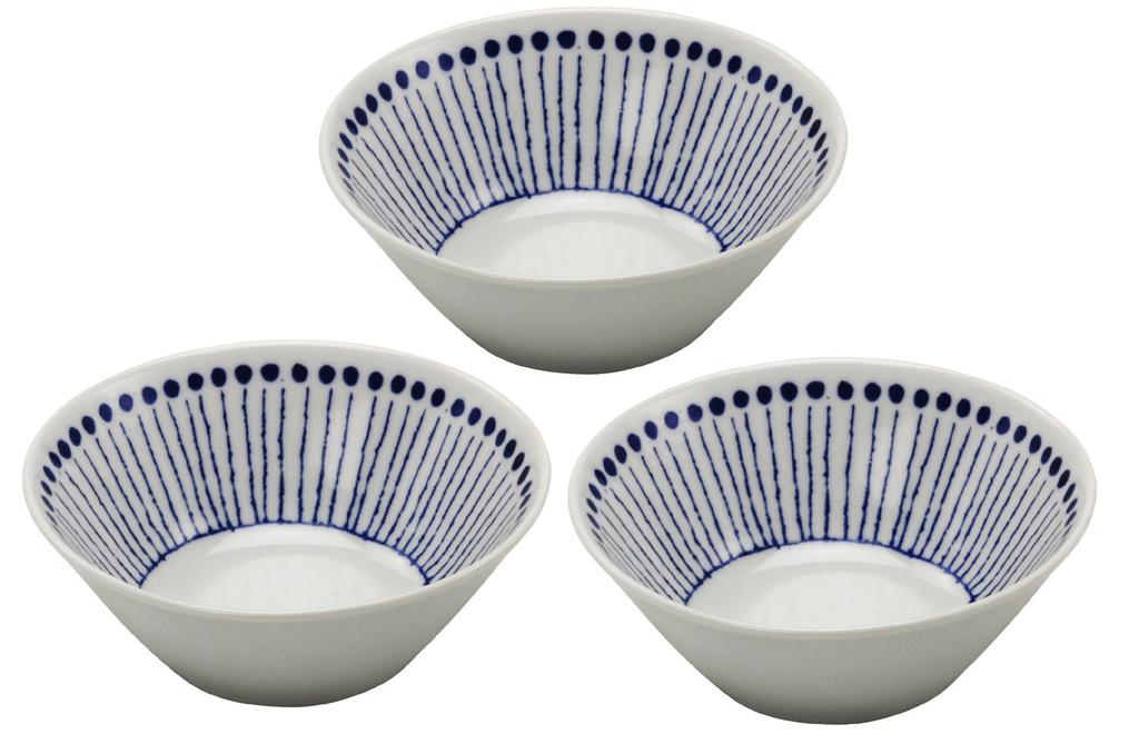 Mino Ware Small Bowls and Set of Approximately Diameter X 5cm Microwave and Dishwasher Made In Plates, 3, "Aojukusa" Pattern, 13.5cm High, Ceramic,