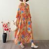 DIMANAF 2025 Summer Women Plus Size Vintage Basic Dress Floral Pleated Casual Long Loose Hooded Dress Maxi