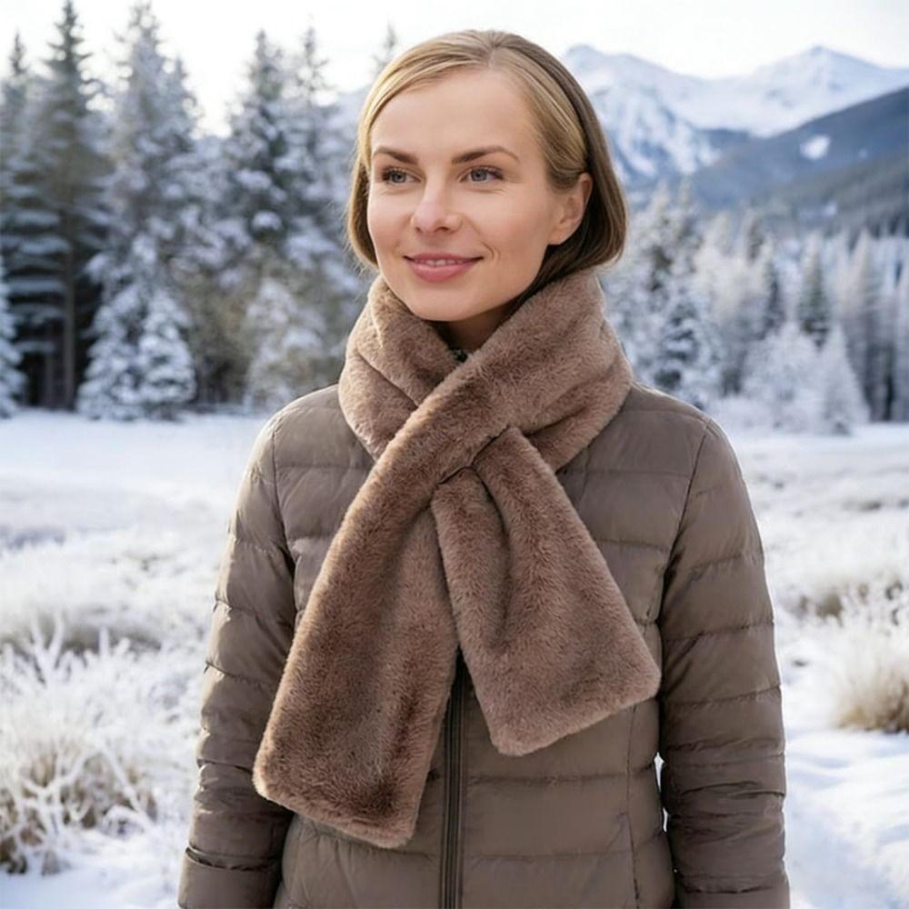 With Hidden Zipper Pocket Plush Scarves Soft Cross Neck Scarf  Autumn/Winter