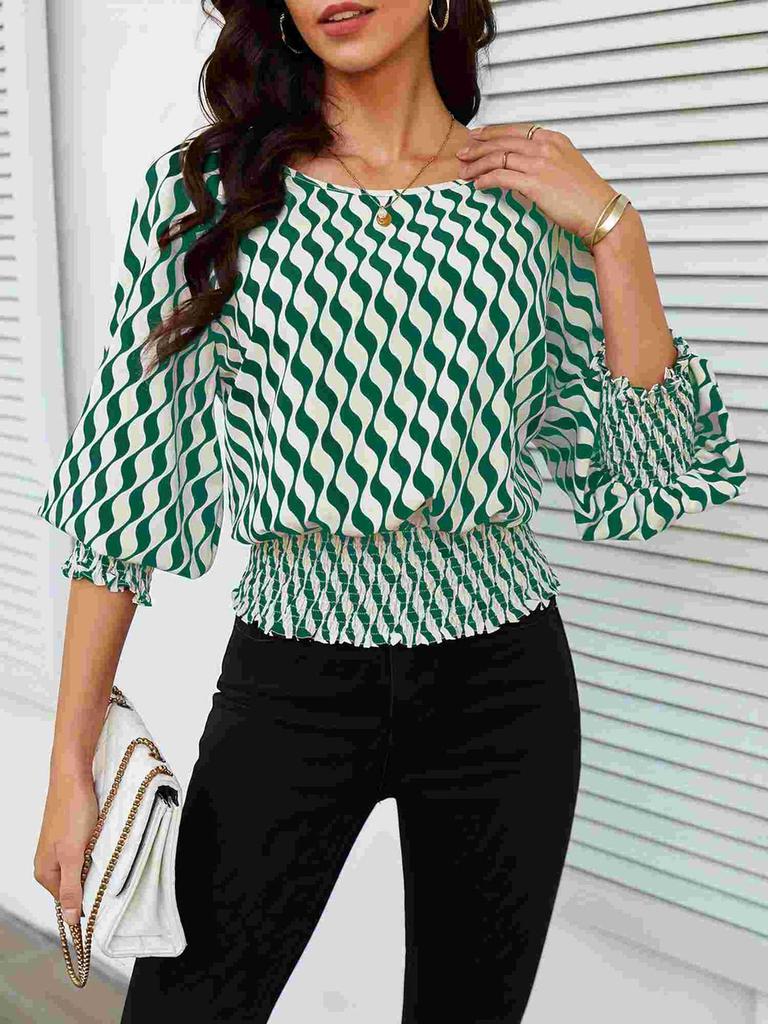 Spring Women's Clothing Lantern Sleeve Top Women Slim Fit Printed T-Shirt