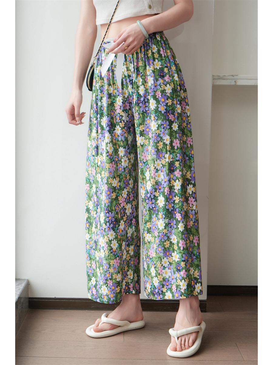 

Женские летние брюки больших размеров с цветочным принтом из хлопка и вискозы - Тонкие, повседневные, длинные, для сна и пляжа Full Length