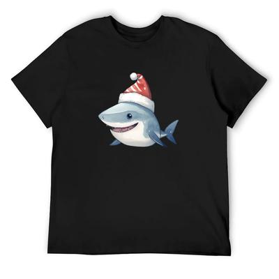 Festive Shark - Christmas Great White Shark T-Shirt Aesthetic Clothes Heavyweights Mens Graphic T-shirts Funny