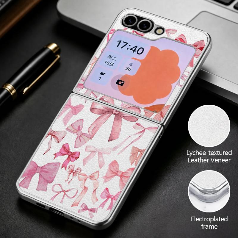 Colorful Bowknots Print Case For Samsung Galaxy Z Flip 8 7 6 5 Z Flip8 Flip7 Flip6 Hybrid 3in1 Plating Leather Skin Folding Phone Cover