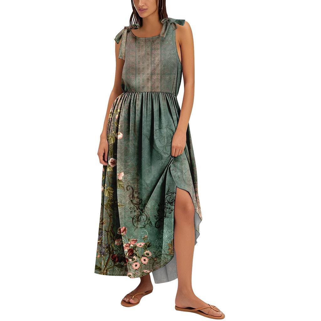 Women's Summer Fashion Tank Dress A-Line Sleeveless Casual Floral/Solid Pocket Dress