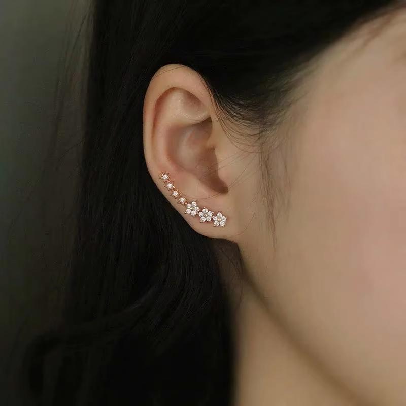 Orecchini a Perno Fiore Stella in Argento Zircone alla Moda per Donna Piercing Semplice in Metallo Orecchini Rampicanti Accessori Gioielli