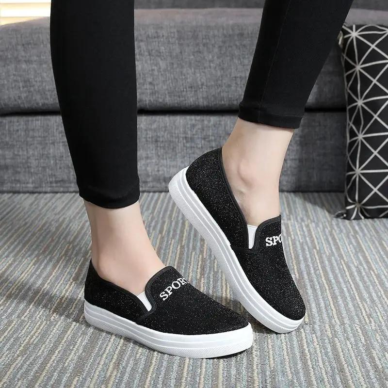 Fashion Flat Slip On Ladies Shoes Black Loafers Canvas Women Footwear Walking A New In Daily Routine Autumn High Quality And Low Price