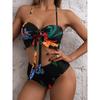 3 Pieces Floral Print Knot Front Bikinis 2025 Women Ruffle Swimwear Female High Waist Swimsuit With Beach Skirt Bathing Suit