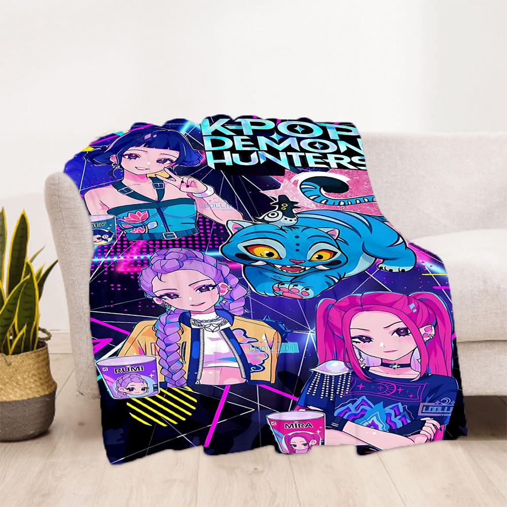 1pc K-Pop Demons Outdoor Blanket Lightweight Flannel, All-Season Use for Sofa, Bed, Travel, Camping, Living Room, Office, Couch015