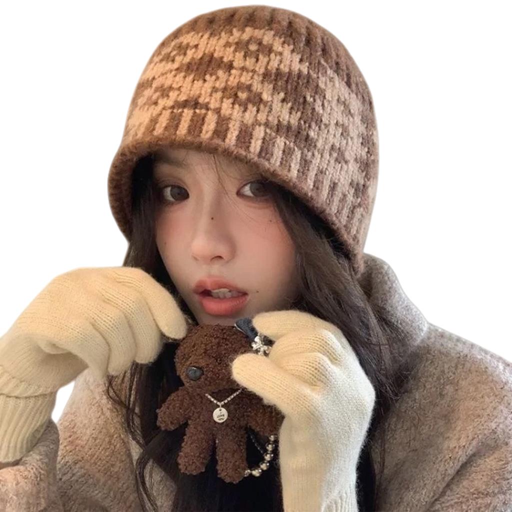 Knitted Jacquard Hat for Winter Warmth Rhombic Pattern Pullover Hat for Women Teens Girl Everyday Wear All Matching