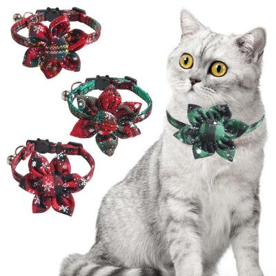 Christmas Pet Collar Buckle Design Sunflower Decor Classic Buffalo Plaid Dog Cat Christmas Collar