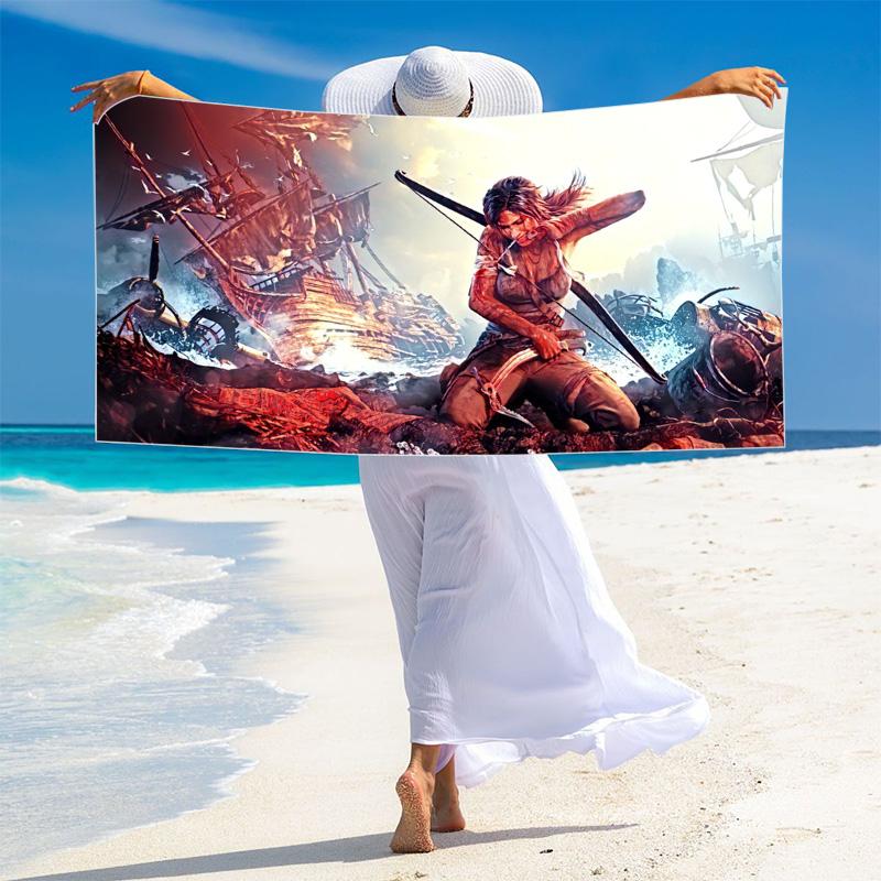 Tomb Raider Print Beach Towel, Large Soft Quick Dry Towel for Beach Camping Swimming