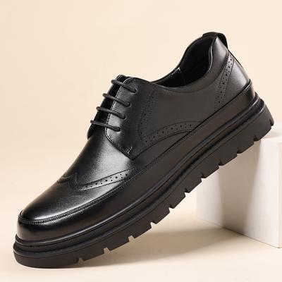Men'S Business Leather Shoes Casual Leather Soft-Soled Men'S Shoes Big Head Loafers Height-Increasing Wear-Resistant Brock Shoes