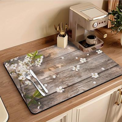 1 יחידה מחצלת ייבוש מעץ גומי לבית קפה, מסעדה, מטבח, שטיח, כלי שולחן, עמידה, בוץ דיאטומי, מחצלת שולחן, מחצלת לחיות מחמד, כלי קפה