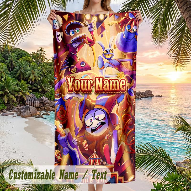 The Amazing Digital Circus Beach Towel, Personalized Custom Text, Quick Dry Soft Large Towel For Swimming Pool Travel