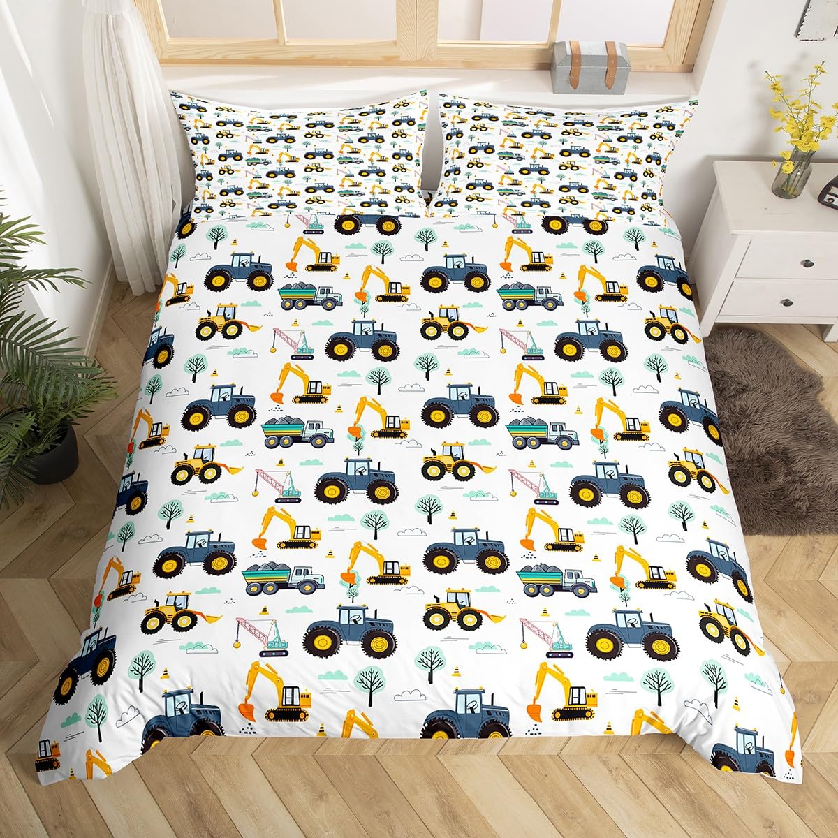 

Comforter School Bus Comforter For Boys Girl Truck Car Themed Patchwork Bedding Set Twin Geometric Buffalo Plaid Bed Set Comforter (quilt)-EU Single(135*200cm)3pcs