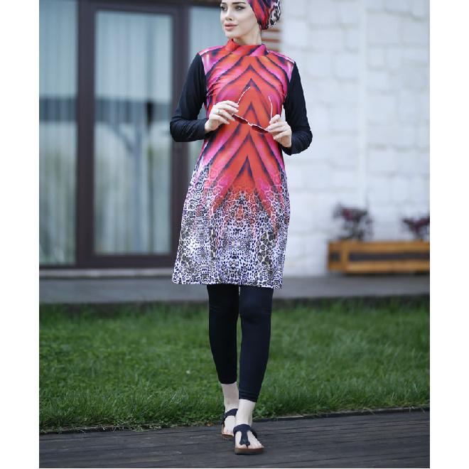 Summer modest swimwear set floral print - long sleeve tunic and full length leggings set - muslin swimwear - UV protection beachwear - summer burkini
