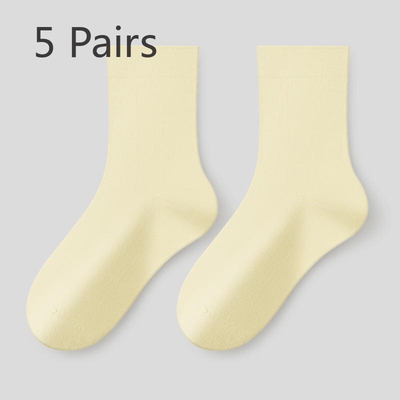 5 Pairs of Female Spring and Autumn Style Pure Cotton Antibacterial Boneless Tube Pile Socks
