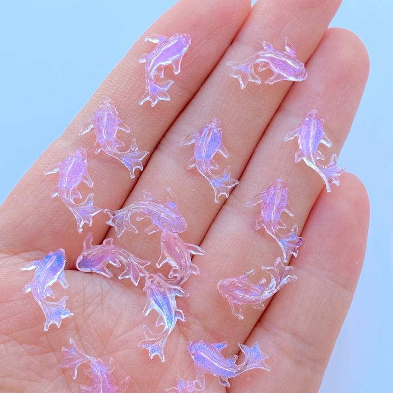 100Pcs Resin 3D Colorful Mini Shiny Goldfish Flatback Figurines Scrapbook Wedding Applique Nail Art Decor Crafts