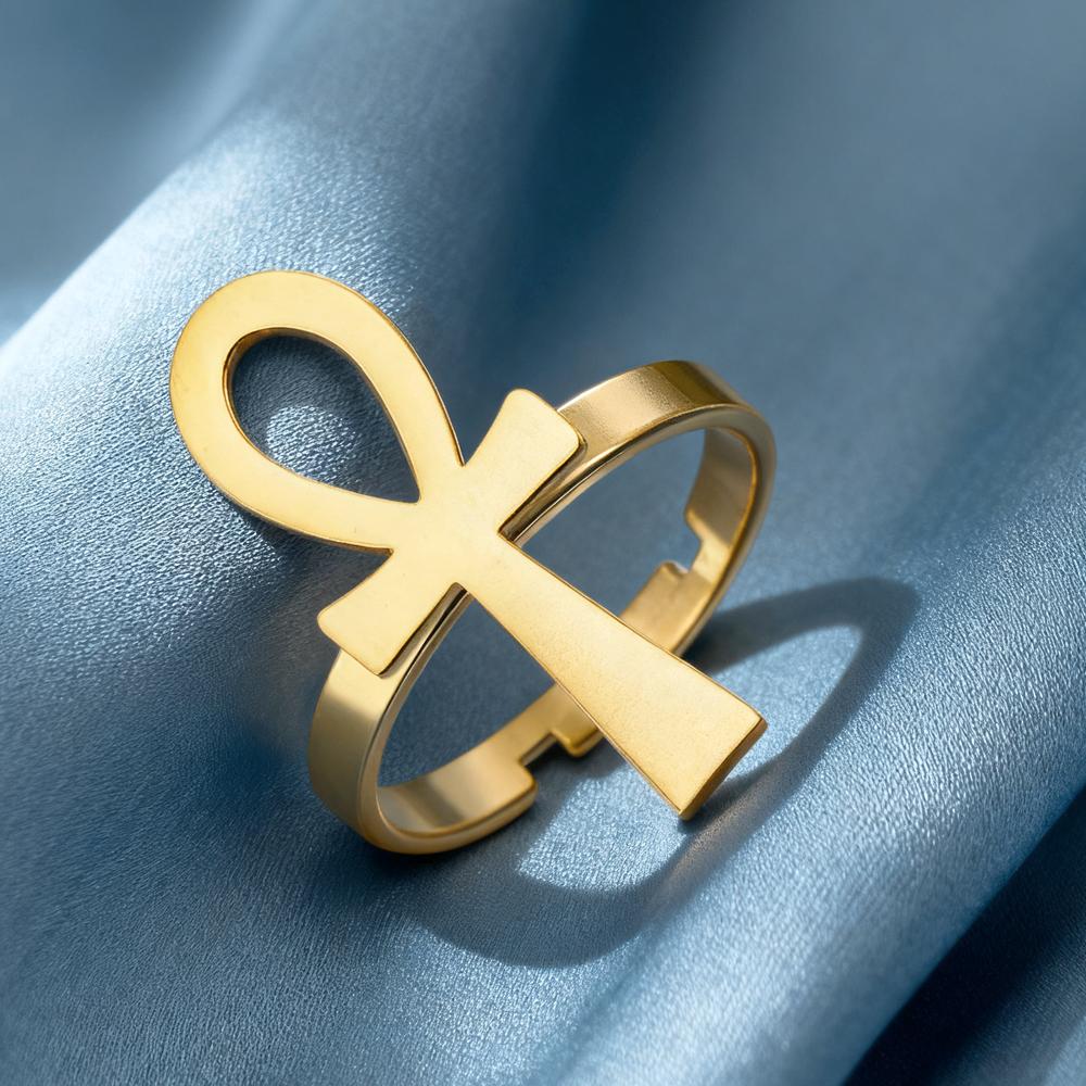 Dawapara Ankh Cross Rings Adjustable Open Ring Men Women Good Luck Amulet Stainless Steel Ancient Egyptian Jewelry