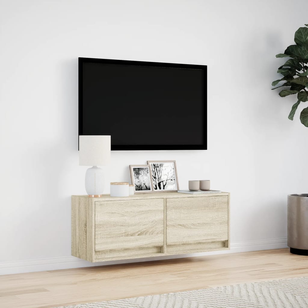 TV Wall Cabinet with LED Lighting Sonoma Oak Finish 100 x 31 x 35 cm