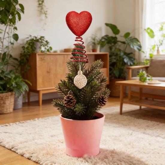 Red Heart Tree Topper with Coil Spring Bounce Effect Glittery Shiny Texture Romantic Holiday Decoration for Mini Trees Parties Home Decor And