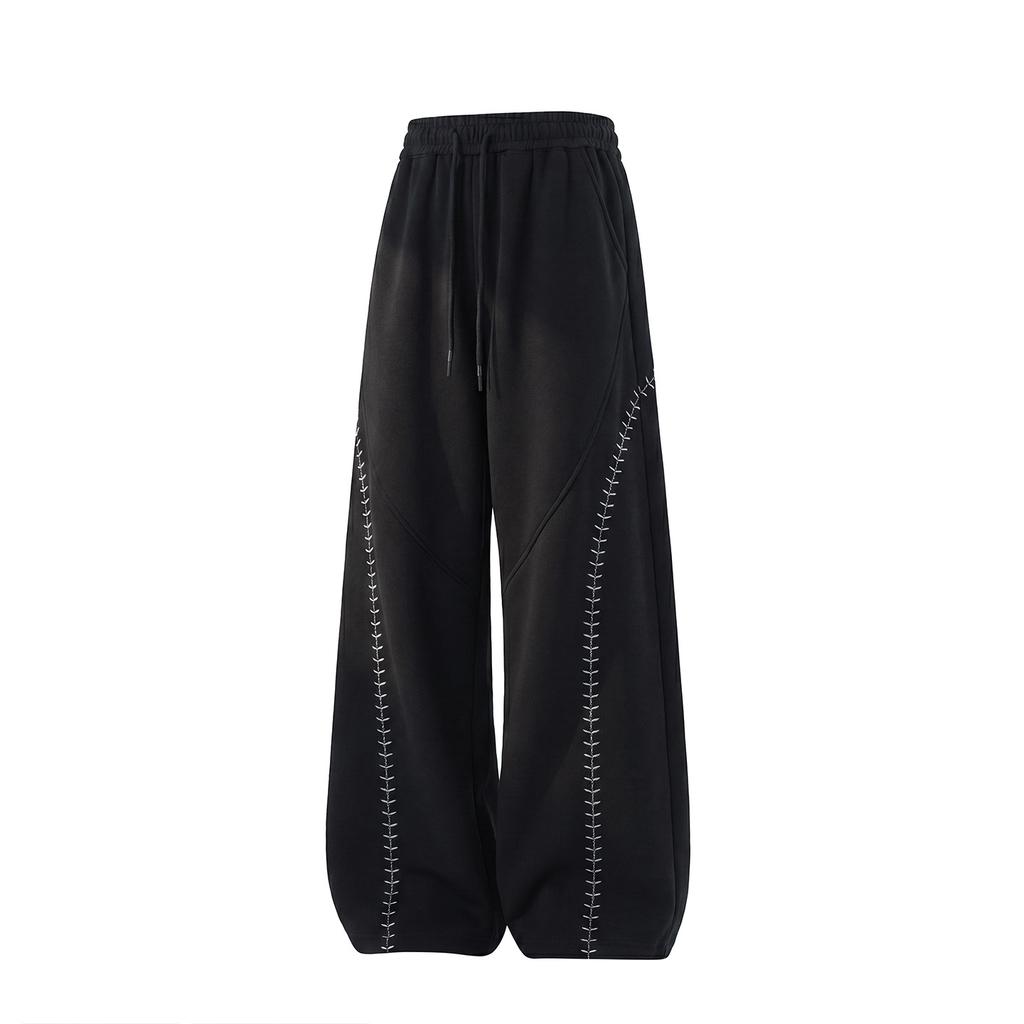 American contrasting color embroidered sports casual pants men's autumn profile scimitar pants retro loose long pants