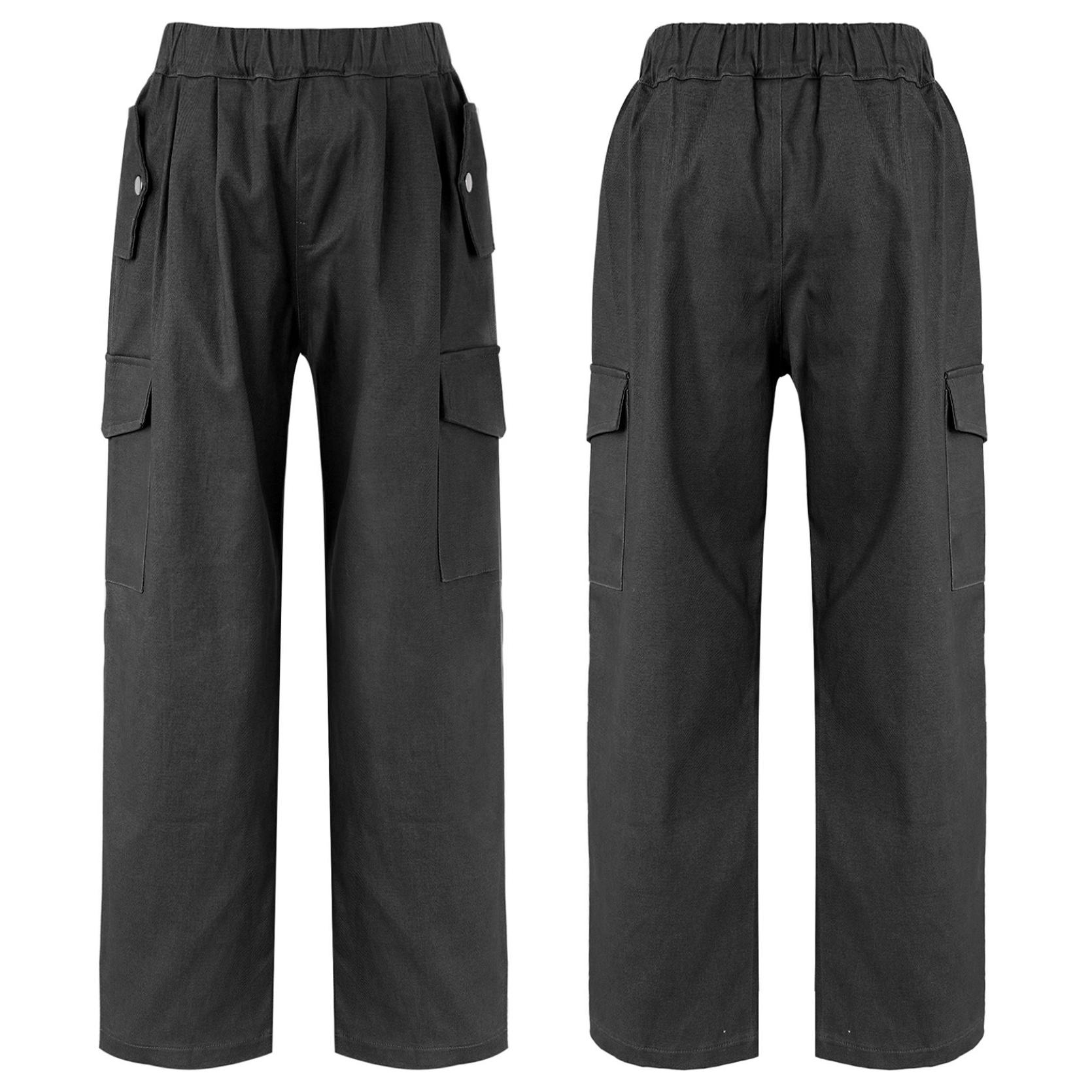 

Детская стильная одежда для девочек, широкие длинные брюки-карго с эластичным поясом для повседневной носки 13-14 Years чёрный