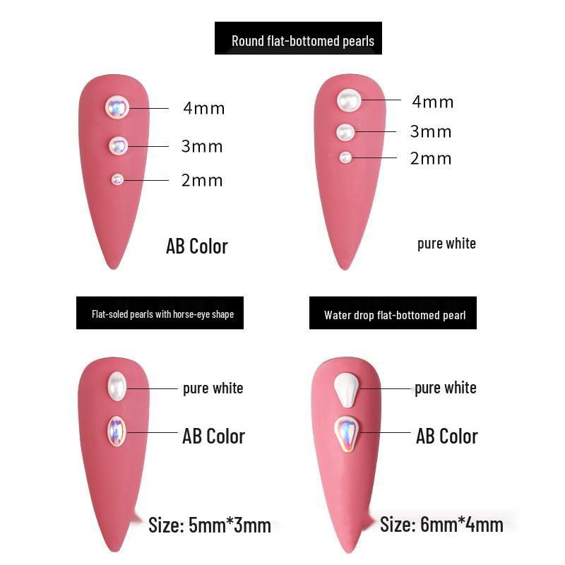 Korean Iridescent AB Pearl Nail Art Stickers - Various Sizes & Shapes