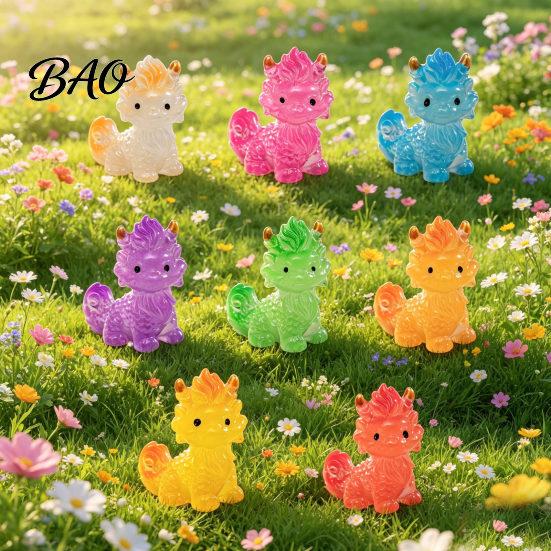 Dinosaur Statue 8Pcs Mini Figures, Glow In The Dark Miniature Chinese Mythical Creature Figurine Statue, Tiny Resin Animals Ornaments for Fairy
